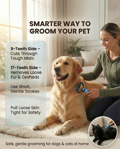 🐾 Double-Sided Pet Grooming Brush – Deshedding & Dematting Tool