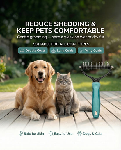 🐾 Double-Sided Pet Grooming Brush – Deshedding & Dematting Tool
